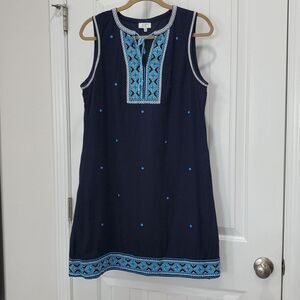 Crown & Ivy Navy Dress Womens Embroidered Boho Sleeveless, Size 12